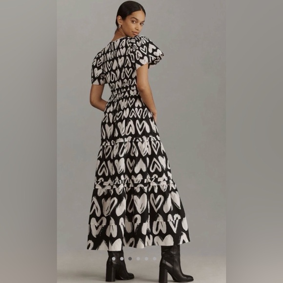 NWT Anthropologie Somerset Maxi Dress Heart Print Black White Poplin Medium - Picture 6 of 11